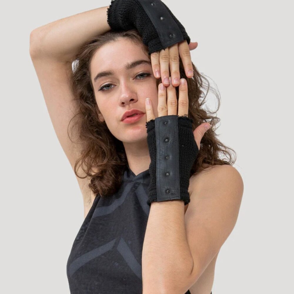 Psylo Ribbed Vmix Edgy Fingerless Gloves - Unisex View 2